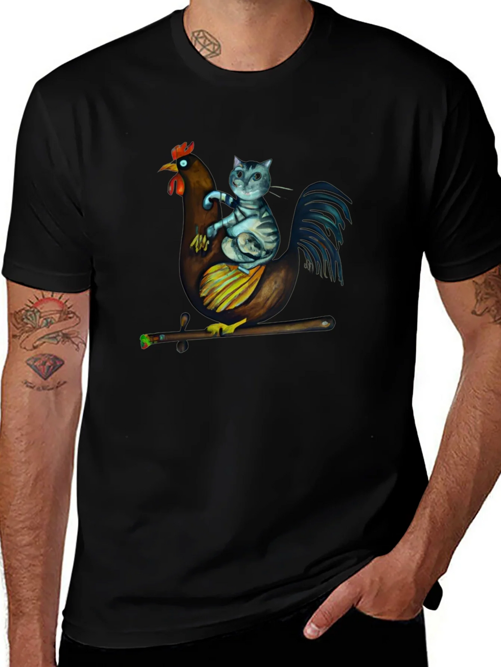 Cat Riding Chicken T-Shirt - Quirky Graphic Tee product image 1