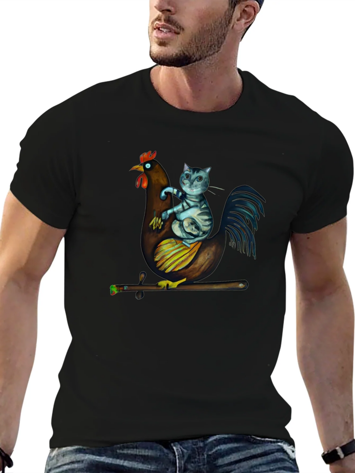 Cat Riding Chicken T-Shirt - Quirky Graphic Tee product image 6