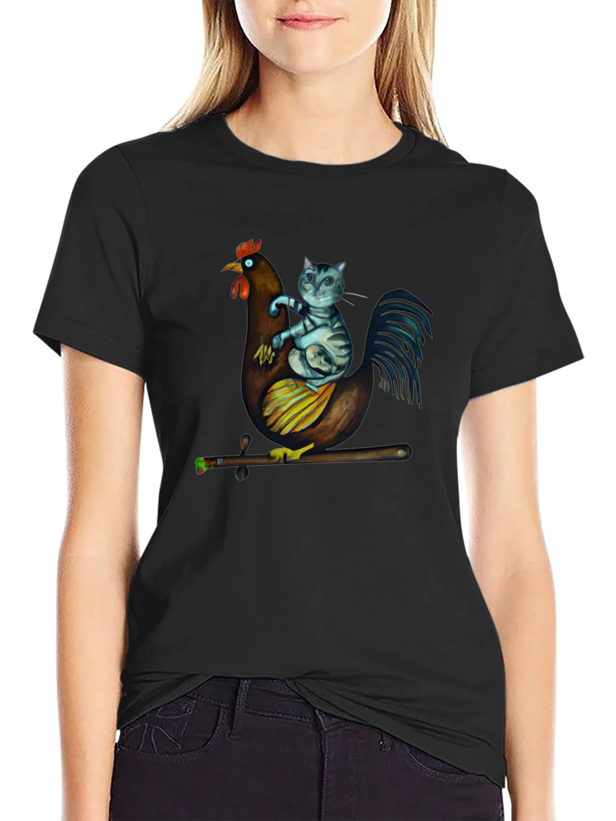 Cat Riding Chicken T-Shirt - Quirky Graphic Tee product image 2