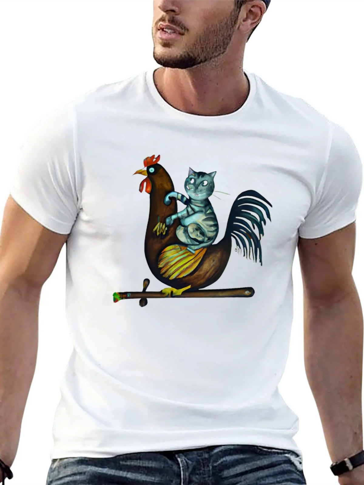 Cat Riding Chicken T-Shirt - Quirky Graphic Tee product image 12