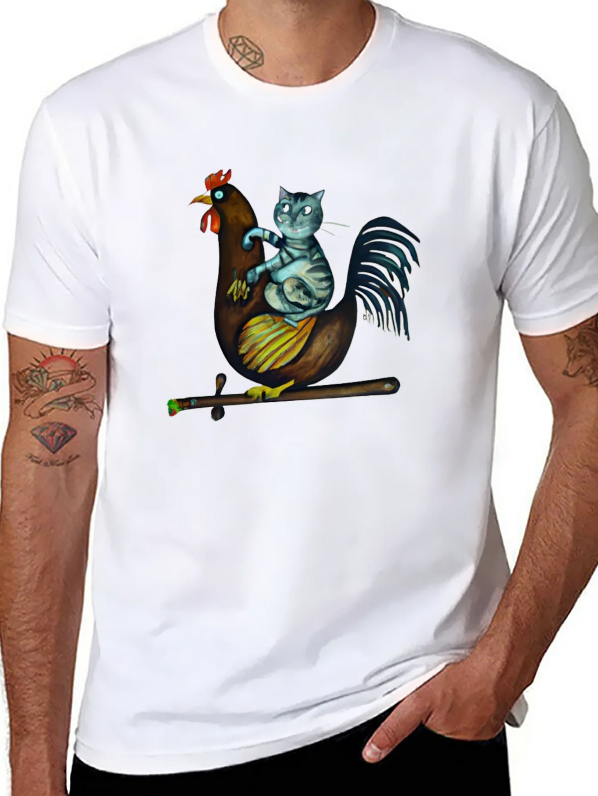 Cat Riding Chicken T-Shirt - Quirky Graphic Tee product image 7
