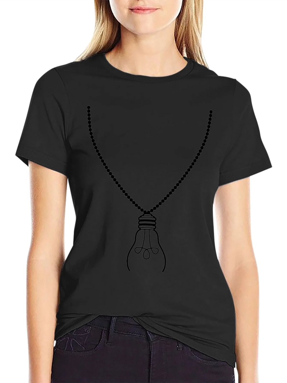 Mens Black Light Bulb Necklace Graphic Tee