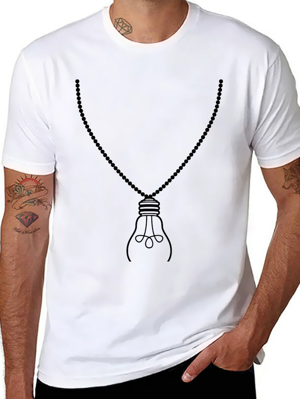 Mens Black Light Bulb Necklace Graphic Tee