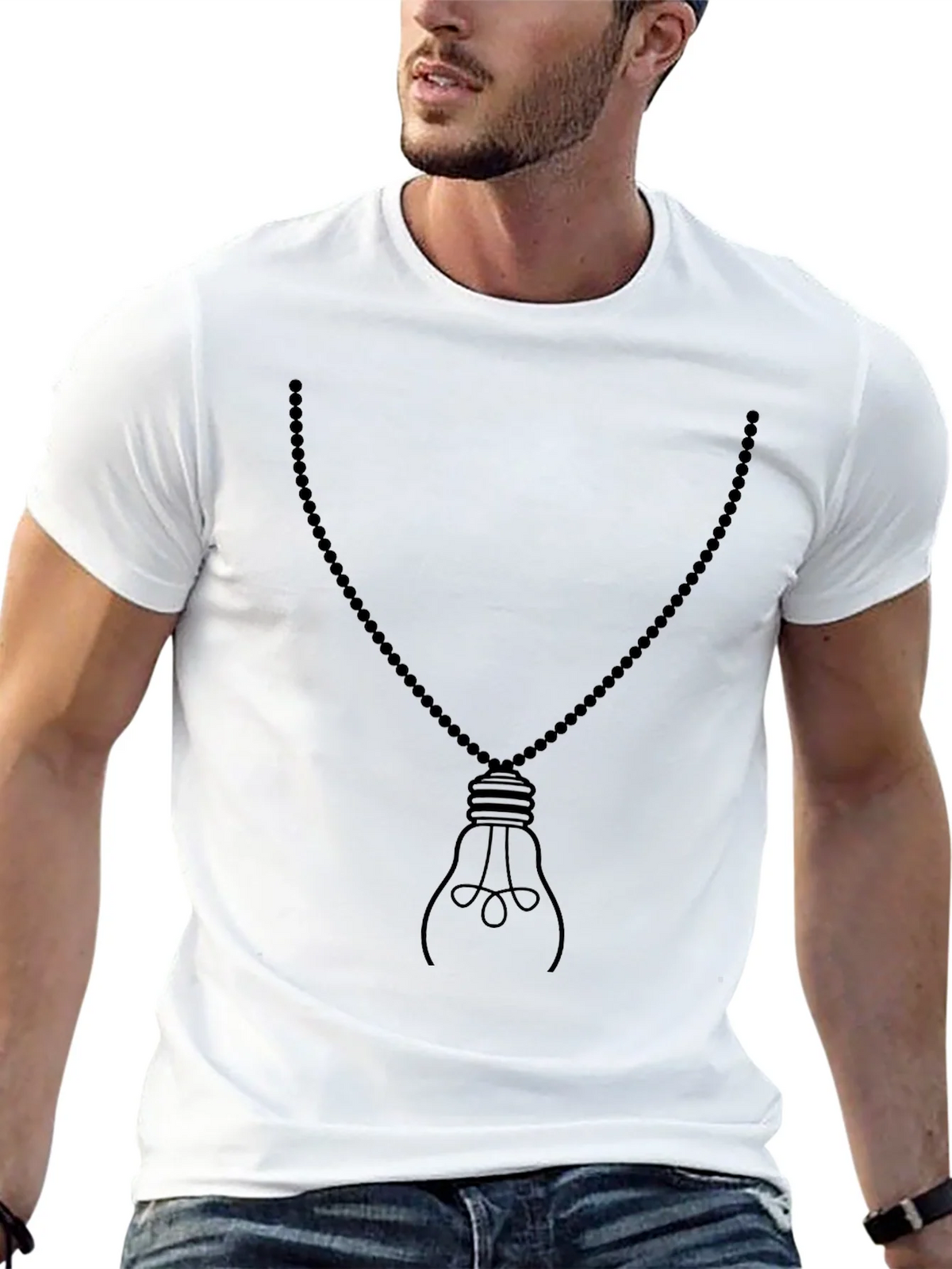Mens Black Light Bulb Necklace Graphic Tee