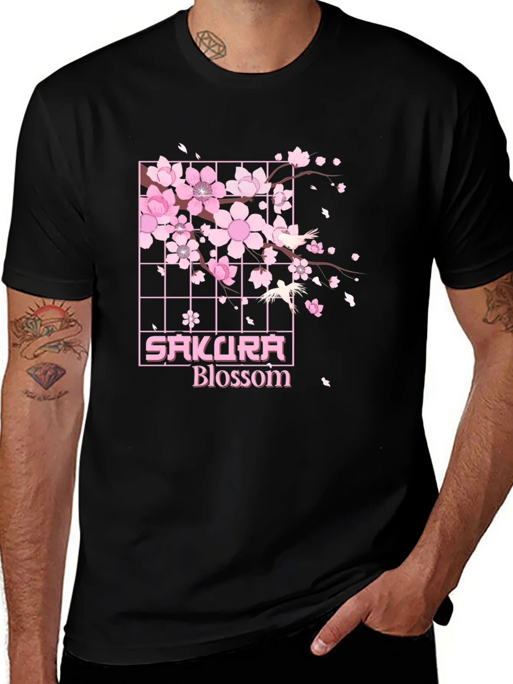 Sakura Blossom Graphic Tee - Black Cotton T-Shirt product image 1