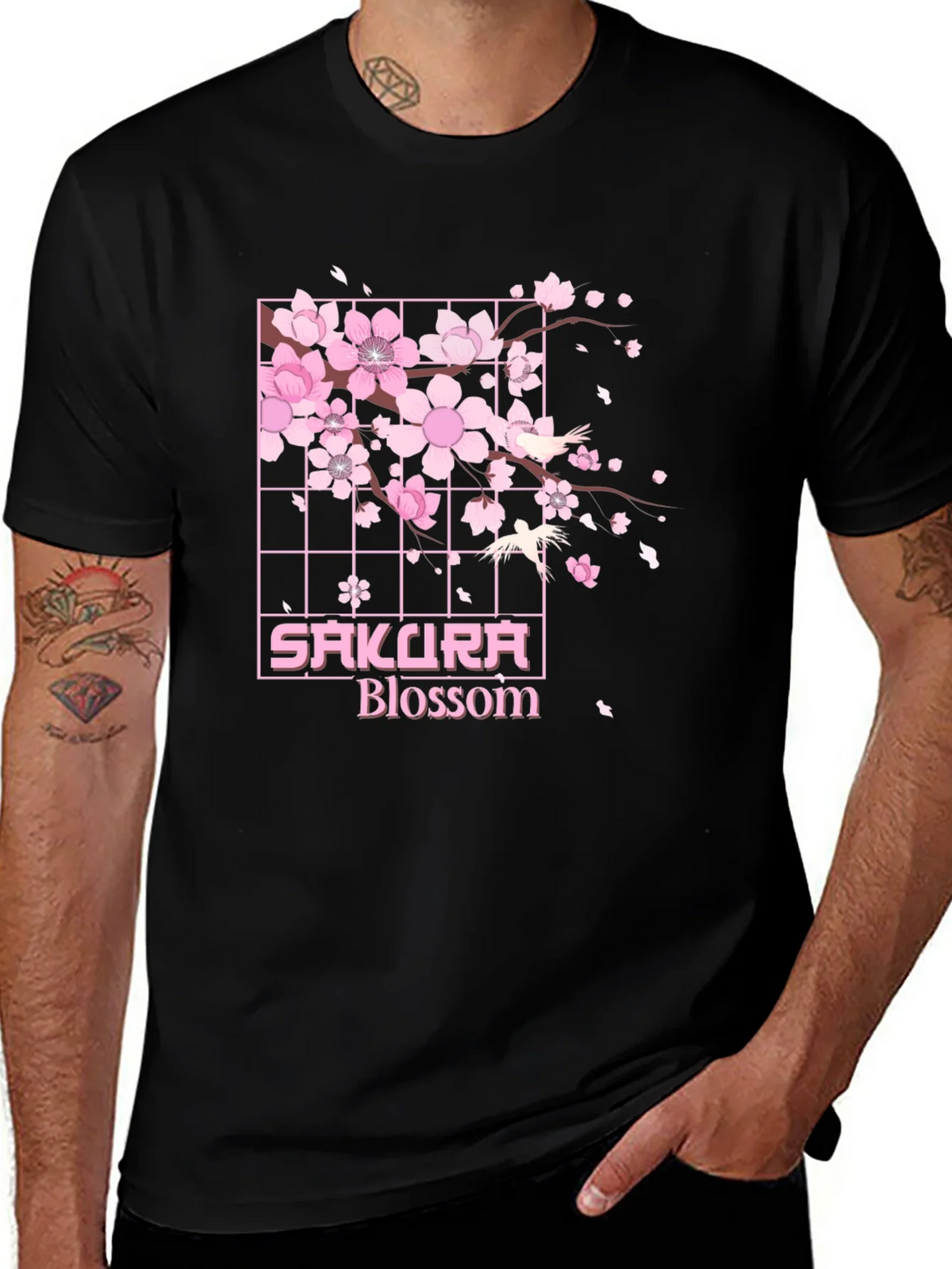 Sakura Blossom Graphic Tee - Black Cotton T-Shirt product image 1