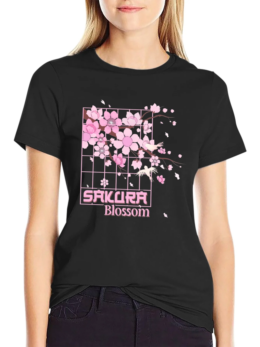 Sakura Blossom Graphic Tee - Black Cotton T-Shirt product image 2