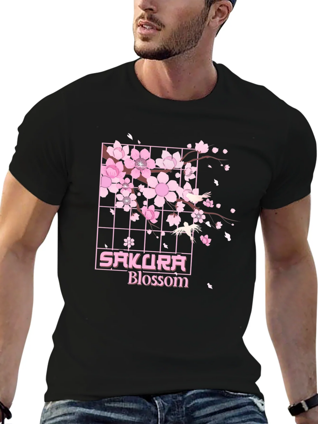 Sakura Blossom Graphic Tee - Black Cotton T-Shirt product image 5