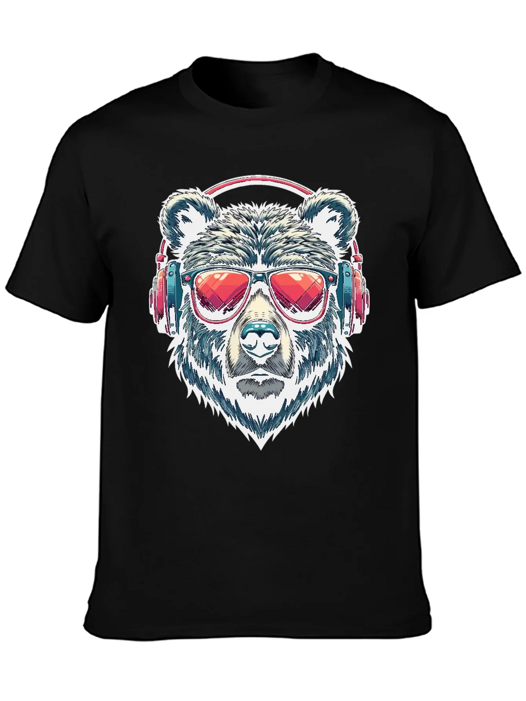 Cool Bear with Headphones Graphic T-Shirt product image 3