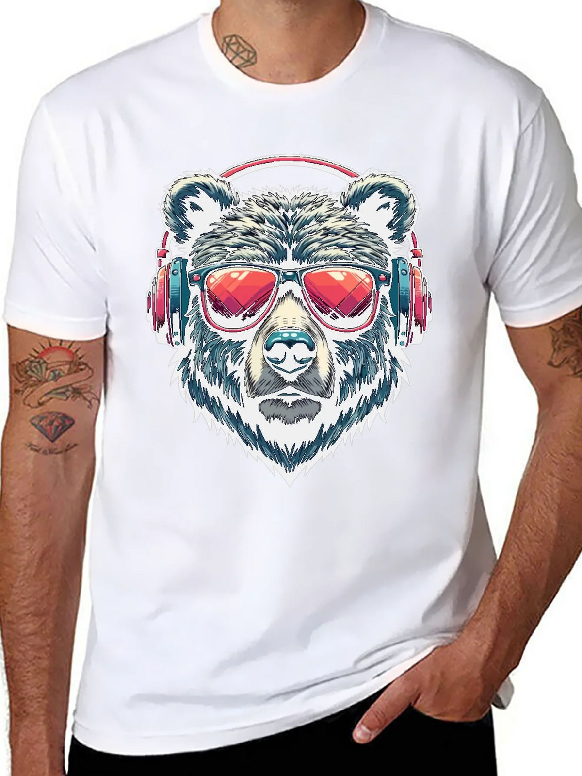 Cool Bear with Headphones Graphic T-Shirt product image 7