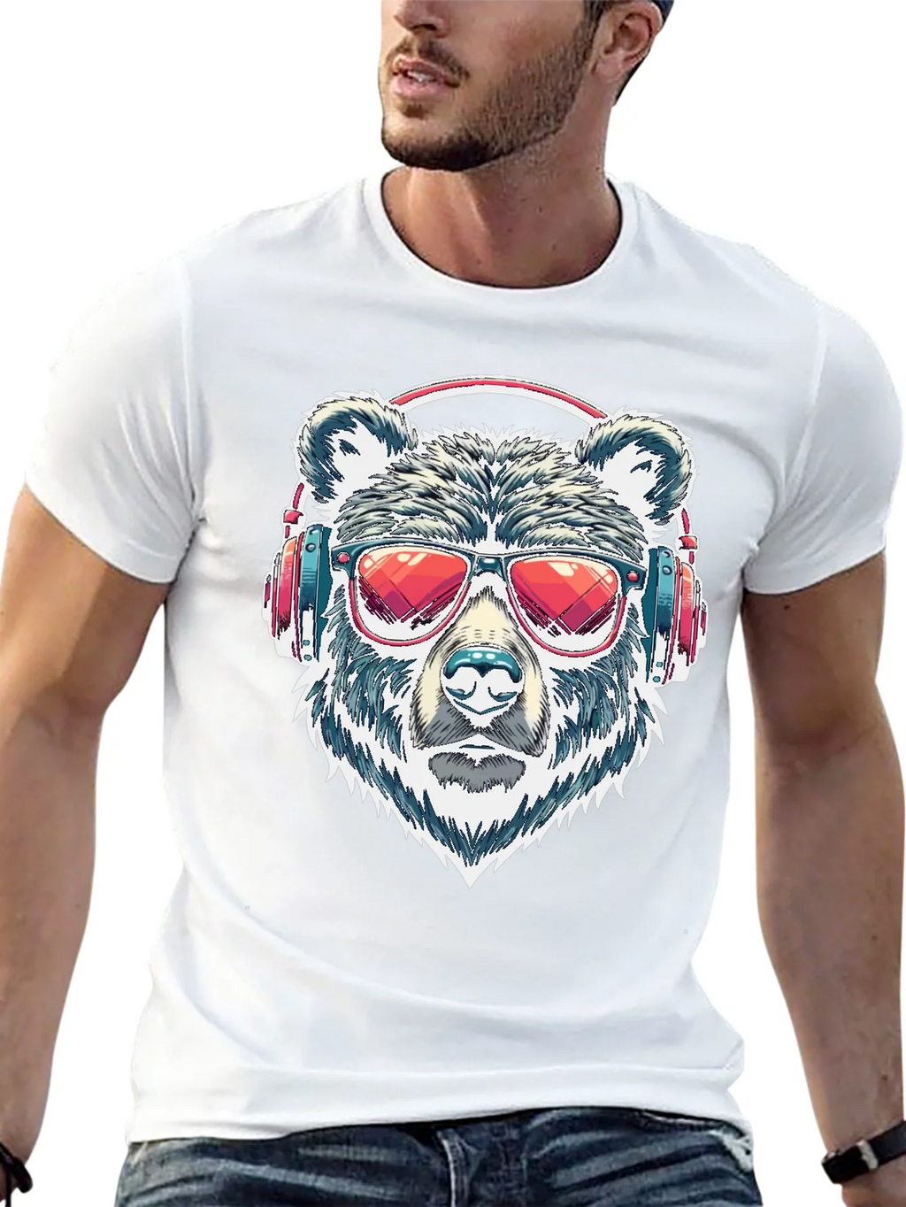 Cool Bear with Headphones Graphic T-Shirt product image 12