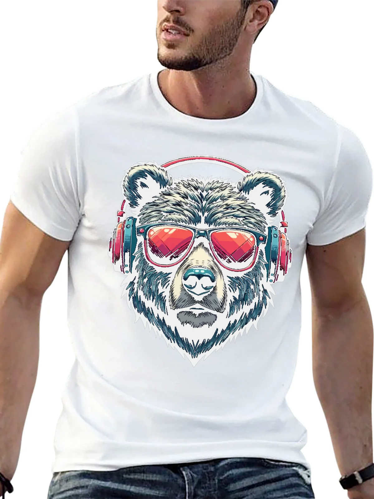 Cool Bear with Headphones Graphic T-Shirt product image 12