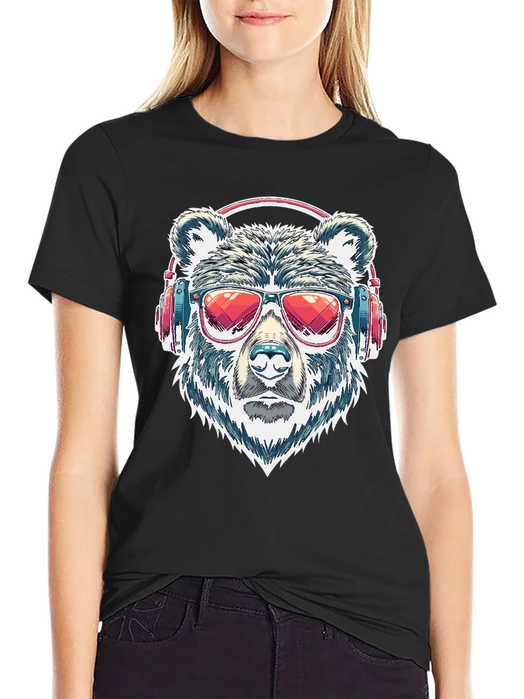 Cool Bear with Headphones Graphic T-Shirt product image 2