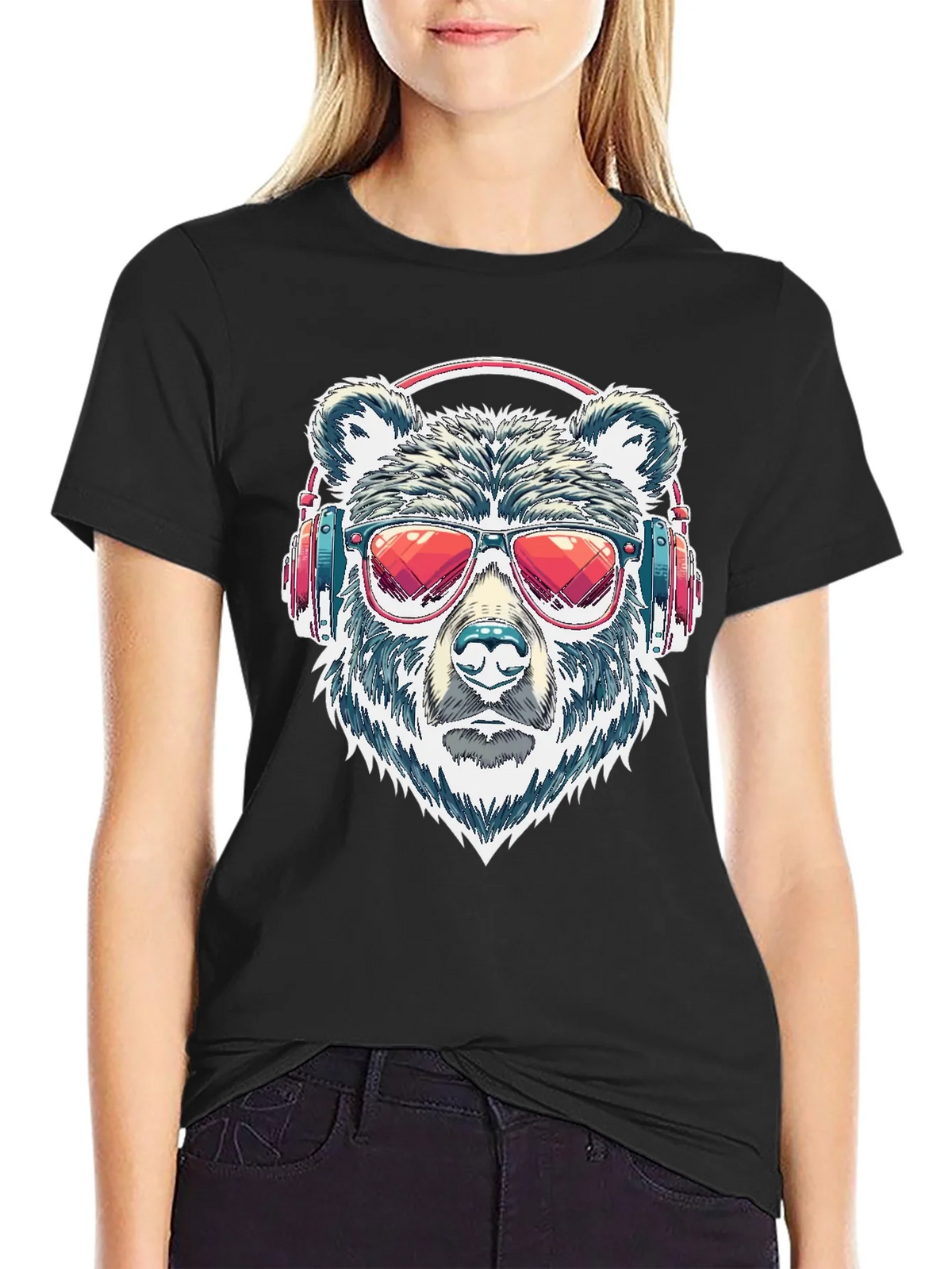 Cool Bear with Headphones Graphic T-Shirt product image 2