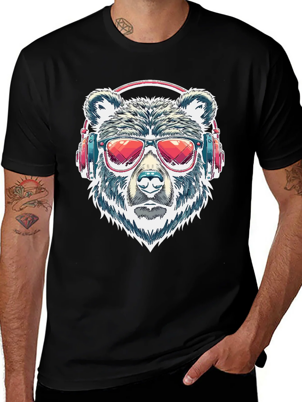 Cool Bear with Headphones Graphic T-Shirt product image 1