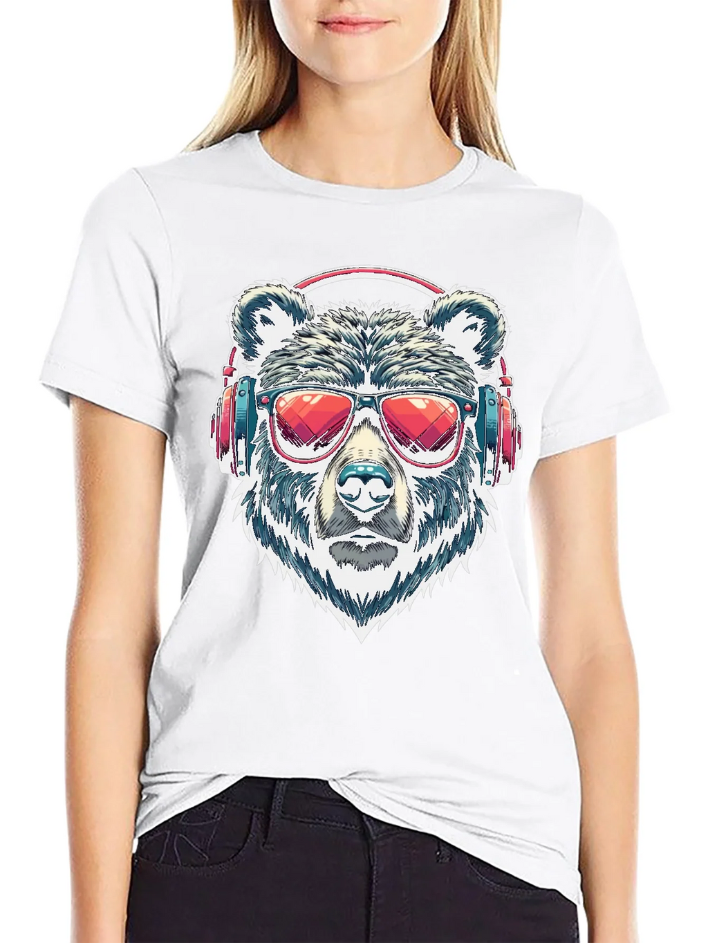 Cool Bear with Headphones Graphic T-Shirt product image 8