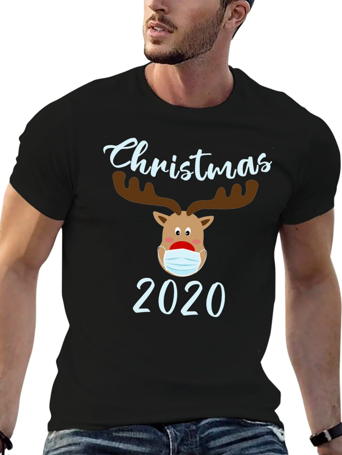 Christmas 2020 Masked Reindeer Graphic T-Shirt product image 6