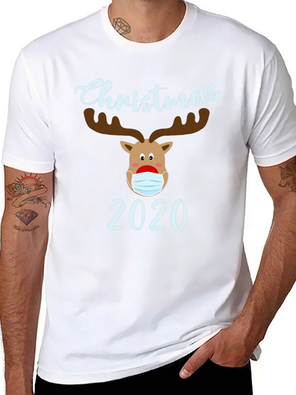Christmas 2020 Masked Reindeer Graphic T-Shirt product image 7