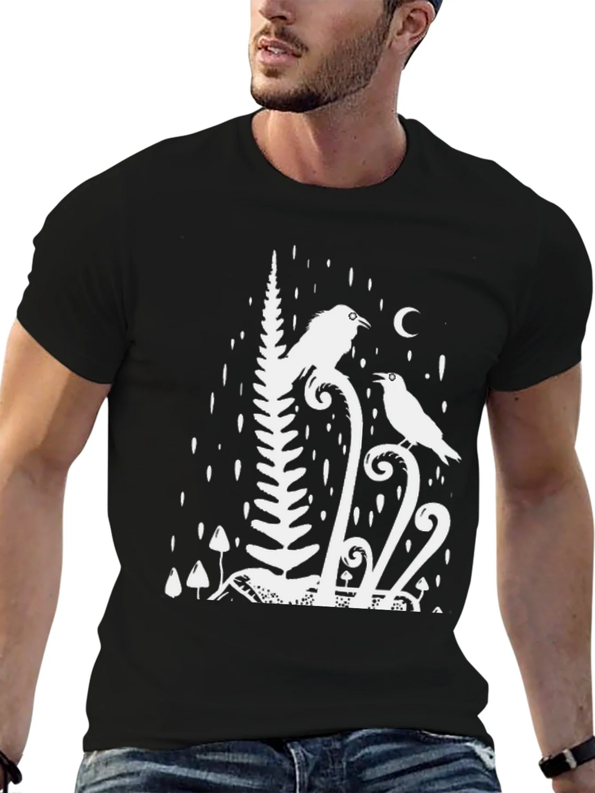 Raven & Moon Graphic Tee - Black Cotton T-Shirt product image 6