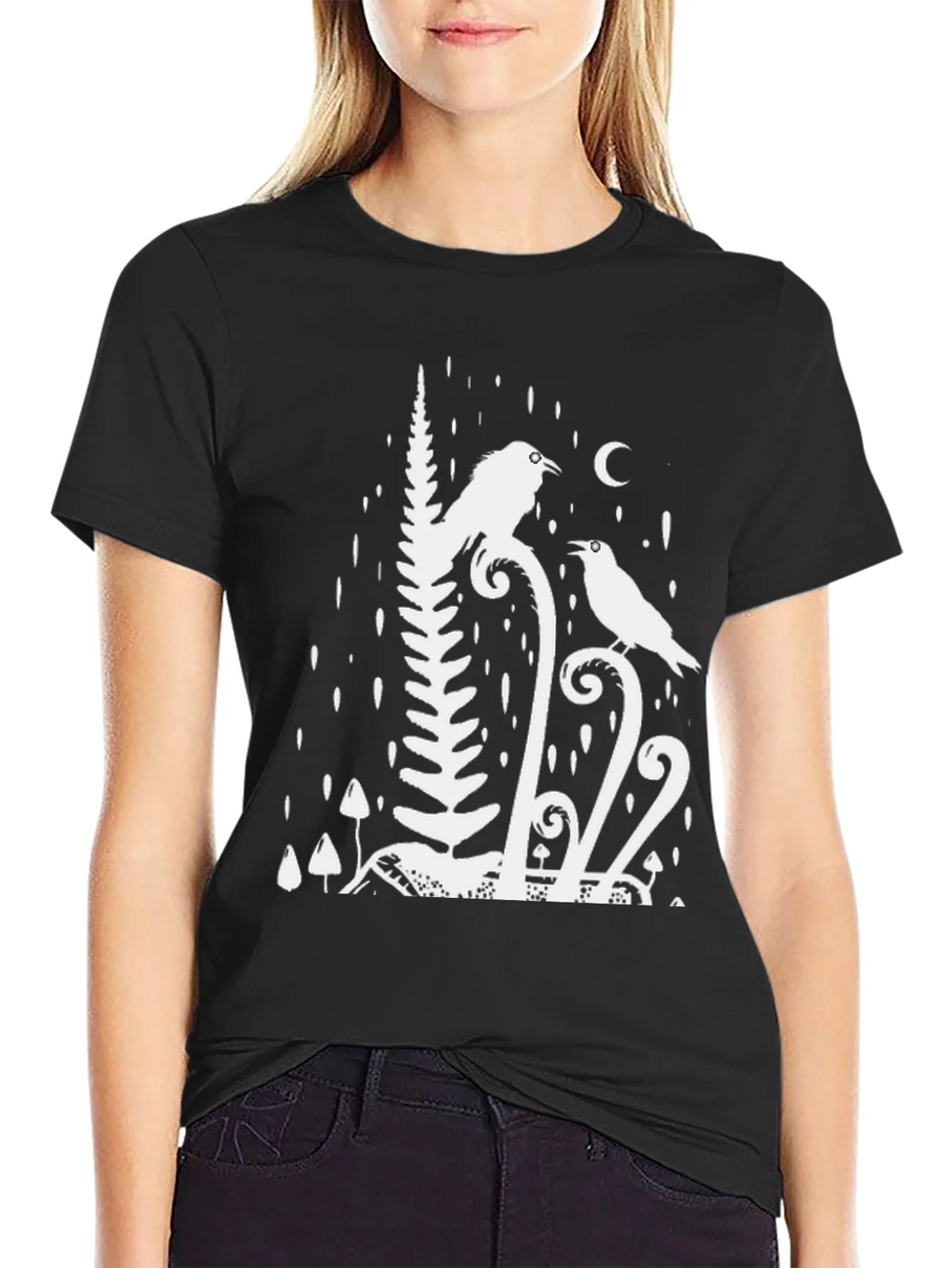 Raven & Moon Graphic Tee - Black Cotton T-Shirt product image 2