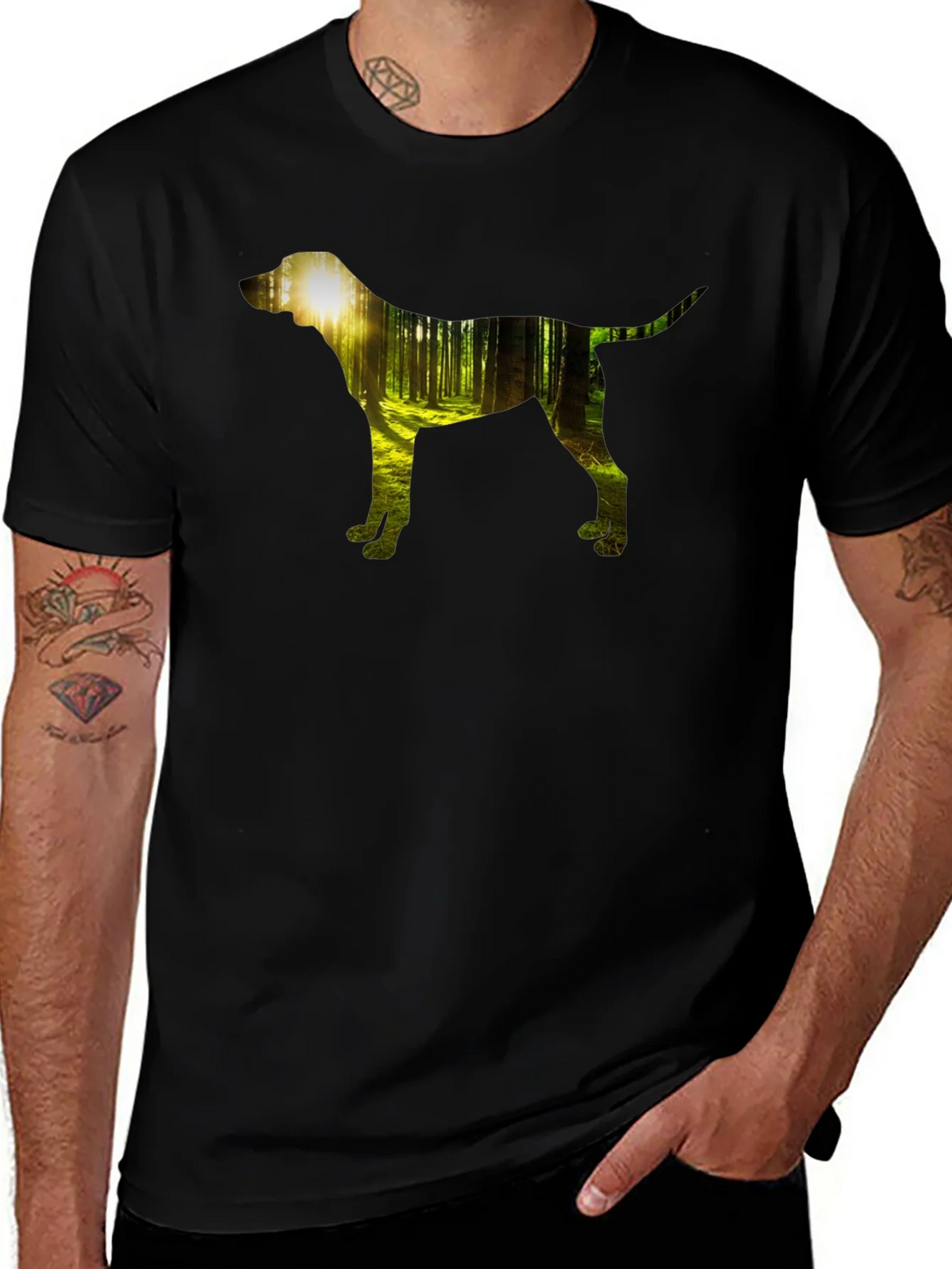 Dog Silhouette Forest Black Graphic Tee product image 1
