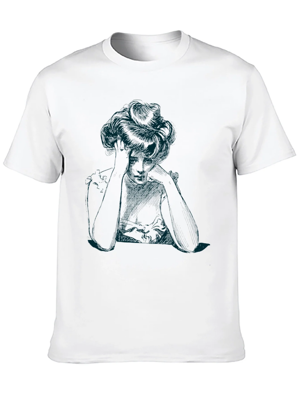 Elegant Woman Sketch Black T-Shirt product image 6