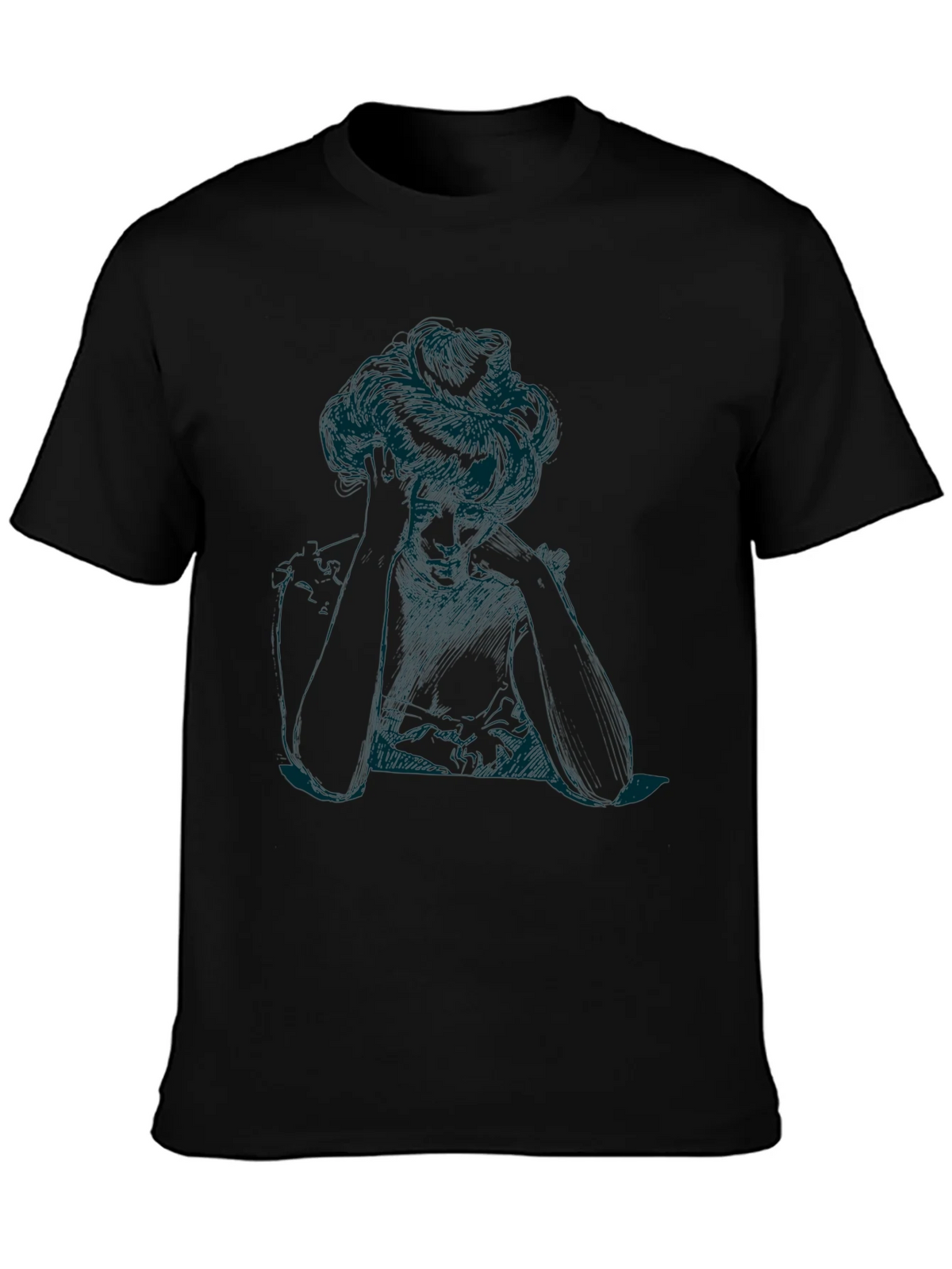 Elegant Woman Sketch Black T-Shirt product image 3