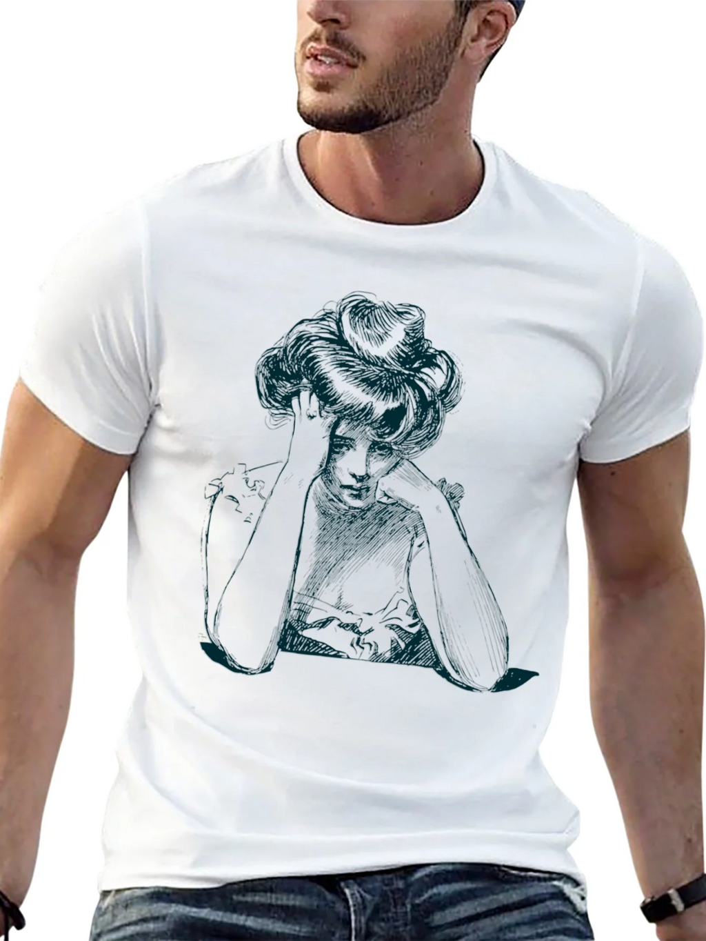 Elegant Woman Sketch Black T-Shirt product image 9