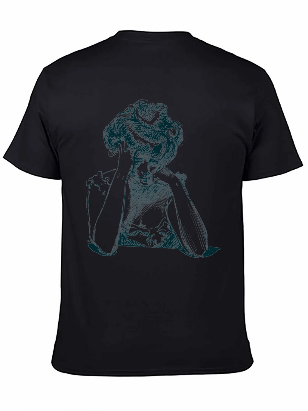Elegant Woman Sketch Black T-Shirt product image 4
