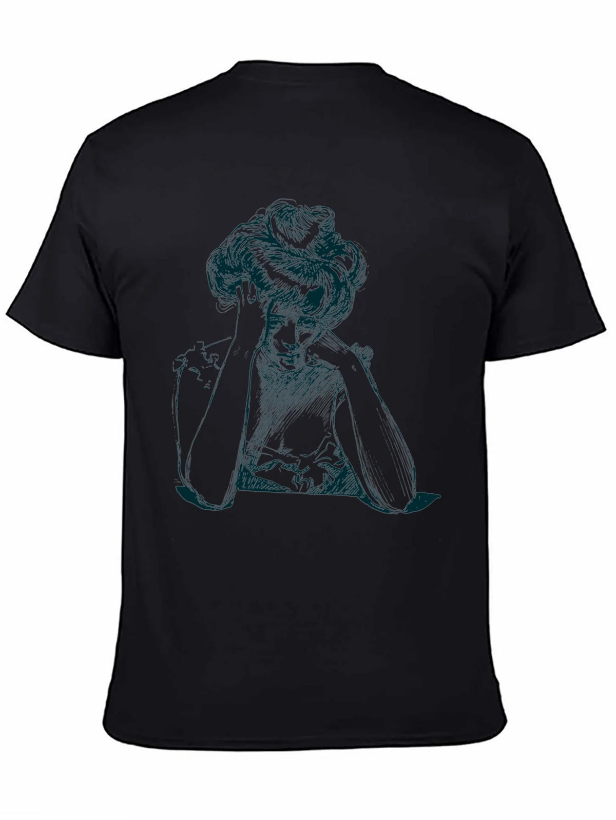 Elegant Woman Sketch Black T-Shirt product image 4