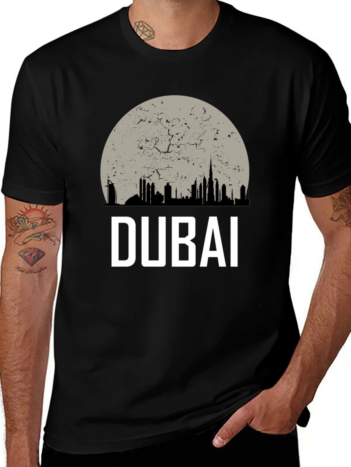 Dubai Skyline Graphic Tee - Black Cotton T-Shirt product image 1