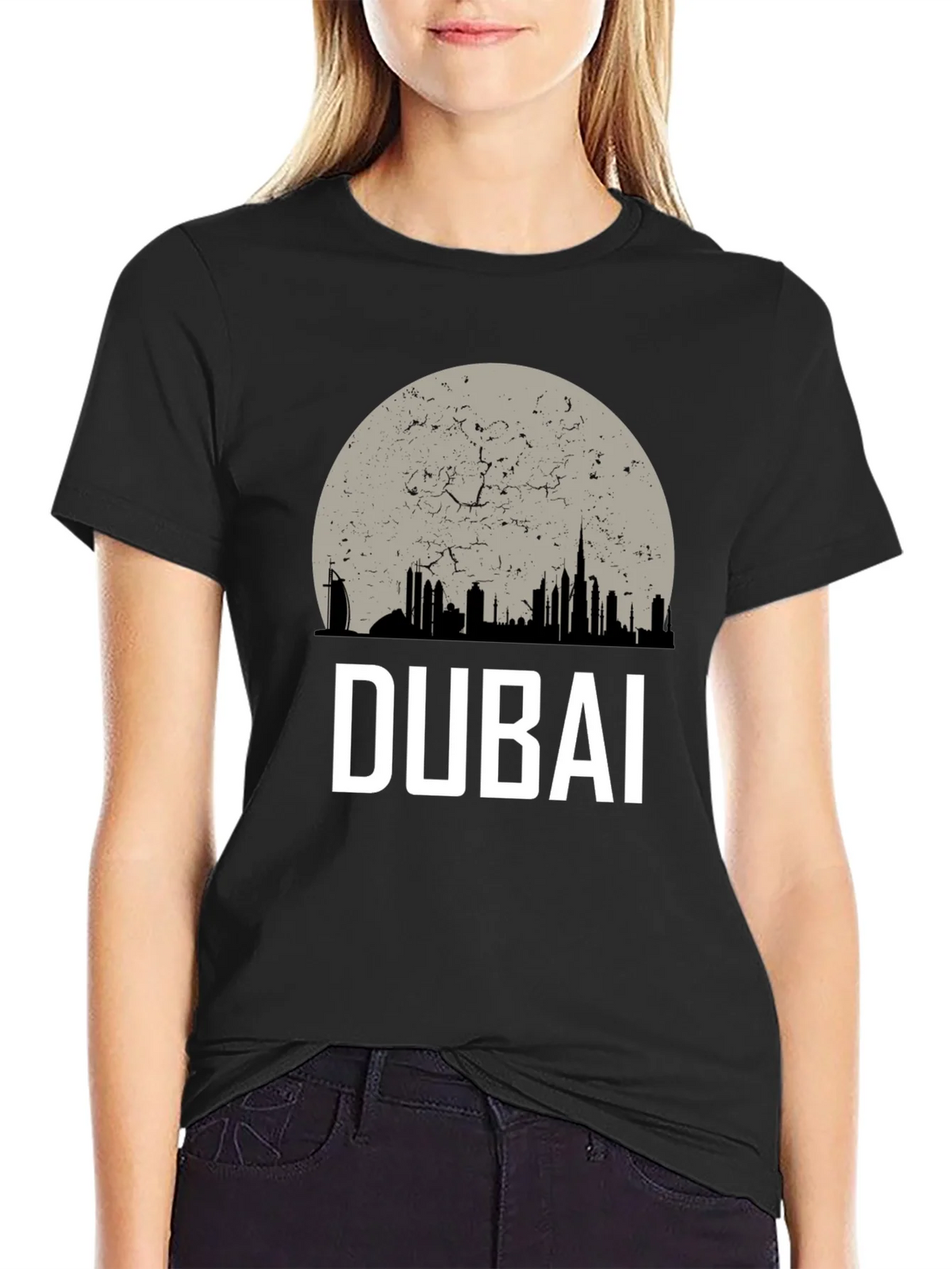 Dubai Skyline Graphic Tee - Black Cotton T-Shirt product image 2