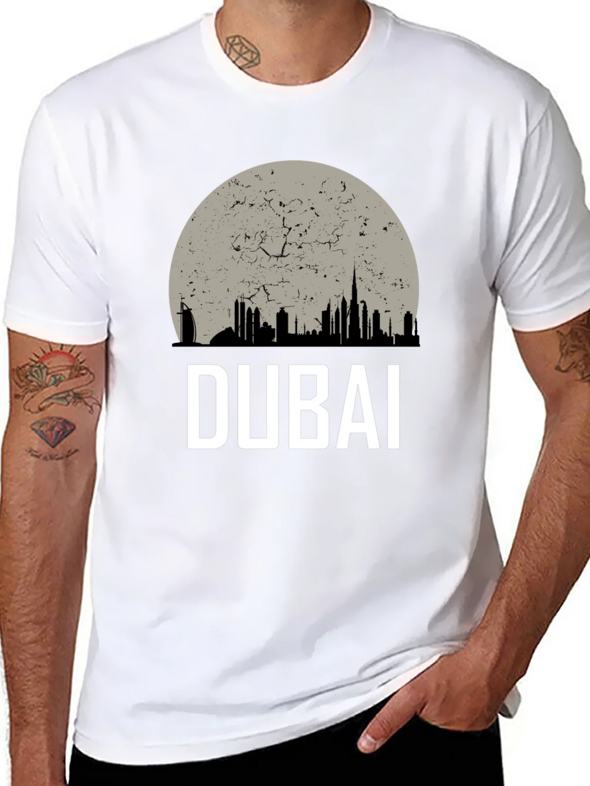 Dubai Skyline Graphic Tee - Black Cotton T-Shirt product image 4